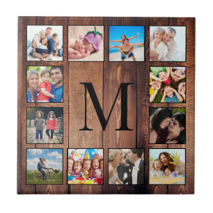 Anpassningsbar Family Photo Collage Reclaim Wood Kakelplatta
