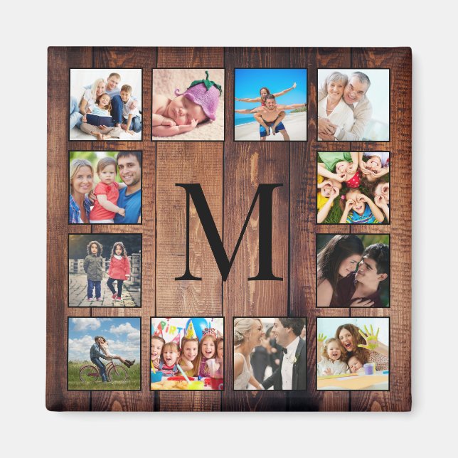 Anpassningsbar Family Photo Collage Reclaim Wood Magnet (Framsidan)