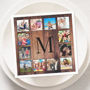 Anpassningsbar Family Photo Collage Reclaim Wood Pappersservett