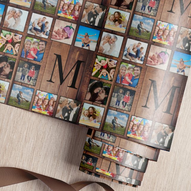 Anpassningsbar Family Photo Collage Reclaim Wood Presentpapper (Skapare uppladdad)