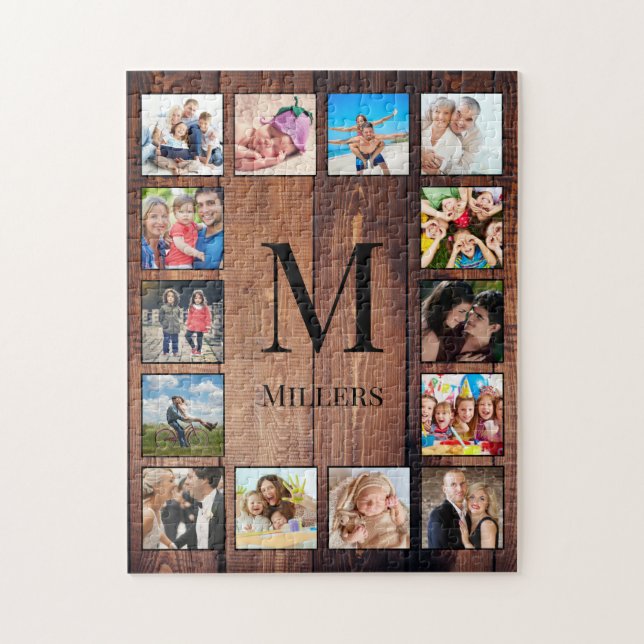 Anpassningsbar Family Photo Collage Reclaim Wood Pussel (Vertikal)