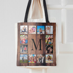 Anpassningsbar Family Photo Collage Reclaim Wood Tygkasse