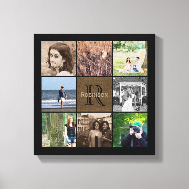 Anpassningsbar Family Photo Collage Rustic Burlap  Canvastryck (Framsida)
