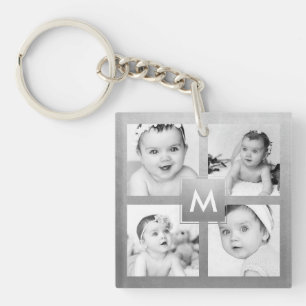 Anpassningsbar Family Photo Collage Silver Monogra