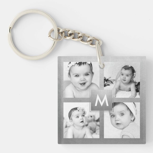 Anpassningsbar Family Photo Collage Silver Monogra (Framsidan)