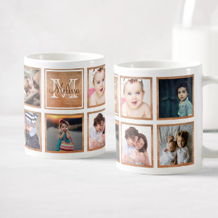Anpassningsbar Family Photo Collage Trendig Ro Gul Kaffemugg