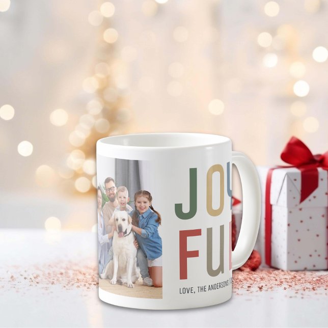 Anpassningsbar Family Photo Colorful Glatt jul Kaffemugg (Custom Family Photo Colorful Joyful Christmas Coffee Mug)