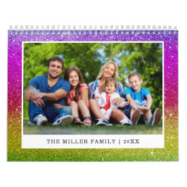 Anpassningsbar Family Photo Glitter Ombre Sparklin Kalender