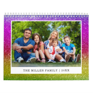 Anpassningsbar Family Photo Glitter Ombre Sparklin Kalender