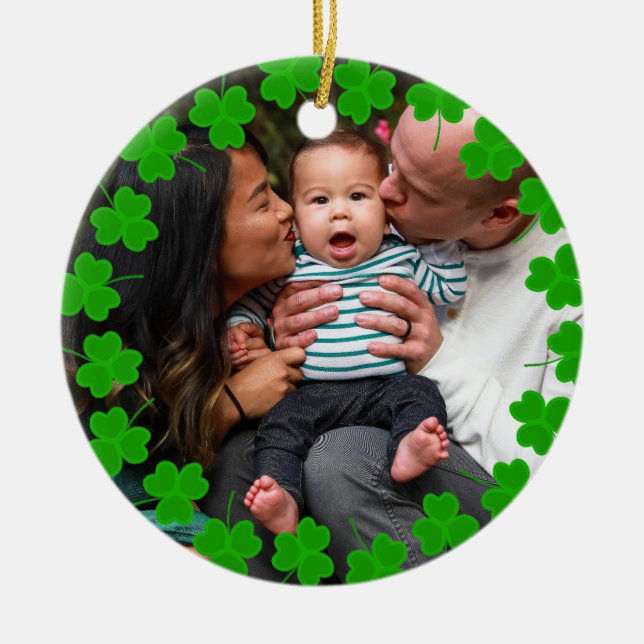 Anpassningsbar Family Photo Klöver St patrick's da Julgransprydnad Keramik (Framsidan)