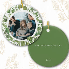 Anpassningsbar Family Photo Namn jul Eucalyptus Julgransprydnad Keramik