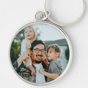 Anpassningsbar Family Photo Personlig Rund Silverfärgad Nyckelring