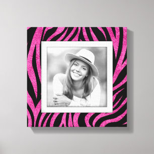 Anpassningsbar Family Photo Rosa Zebra Wrapped Canvastryck