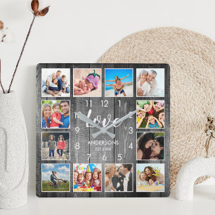 Anpassningsbar Family Photo Rustic Farmhouse Kärle Fyrkantig Klocka