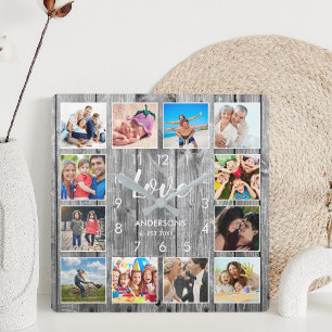 Anpassningsbar Family Photo Rustic Farmhouse Kärle Fyrkantig Klocka