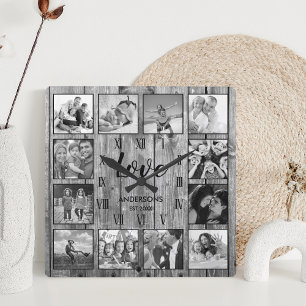 Anpassningsbar Family Photo Rustic Farmhouse Kärle Fyrkantig Klocka
