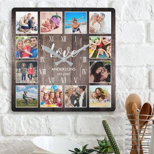 Anpassningsbar Family Photo Rustic Farmhouse Kärle Fyrkantig Klocka