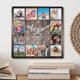 Anpassningsbar Family Photo Rustic Farmhouse Kärle Fyrkantig Klocka