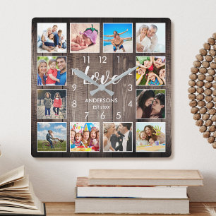 Anpassningsbar Family Photo Rustic Farmhouse Kärle Fyrkantig Klocka