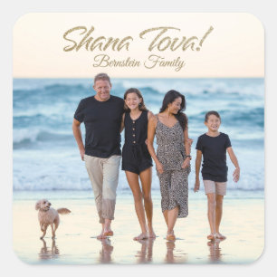 Anpassningsbar Family Photo Shana Tova Rosh Hashan Fyrkantigt Klistermärke