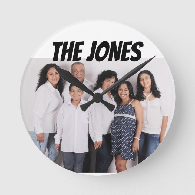 ANPASSNINGSBAR FAMILY PHOTO WALL CLOCK - LÄGG TILL RUND KLOCKA (Framsida)