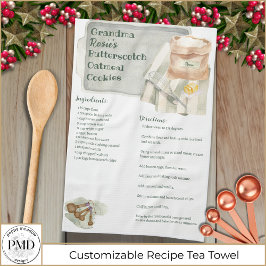 Anpassningsbar Family Recipe Keepsak Rustic Baking Kökshandduk