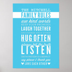 ANPASSNINGSBAR FAMILY REGLER modern typografi aqua Poster