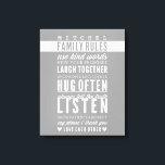 ANPASSNINGSBAR FAMILY REGLER modern typografi cool Canvastryck<br><div class="desc">Pressa väggarna i vardagsrummet med denna positiva bekräftelsetext - en varm påminnelse för en familj i lycklig. Det är enkelt att anpassa konfigurationen som mall med din egen text - gör den till din egen! Slå bara knappen "Anpassa" och lägg till/ändra texten, typsnitt, storlekt, färger t.o.m. lägg till bild =)...</div>