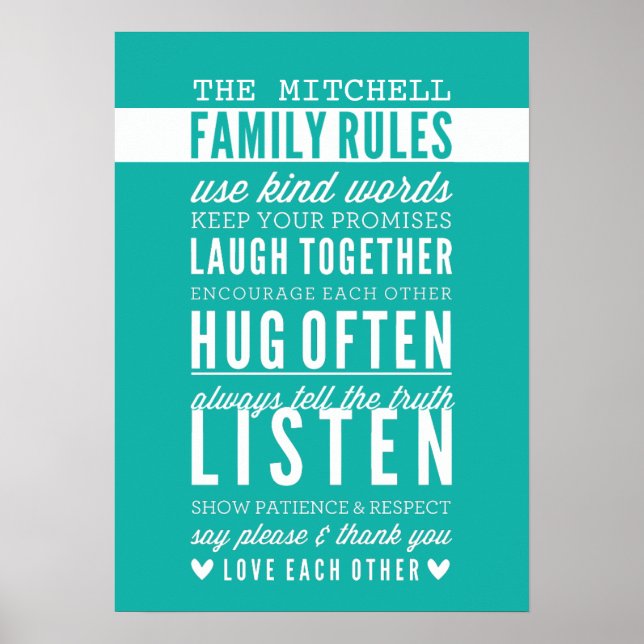 ANPASSNINGSBAR FAMILY REGLER modern typografi, grö Poster (Framsidan)