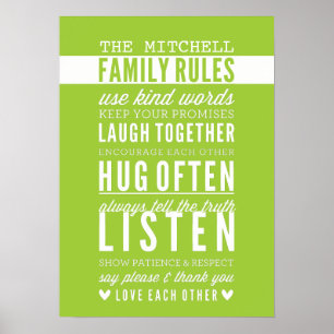 ANPASSNINGSBAR FAMILY REGLER modern typografi lime Poster