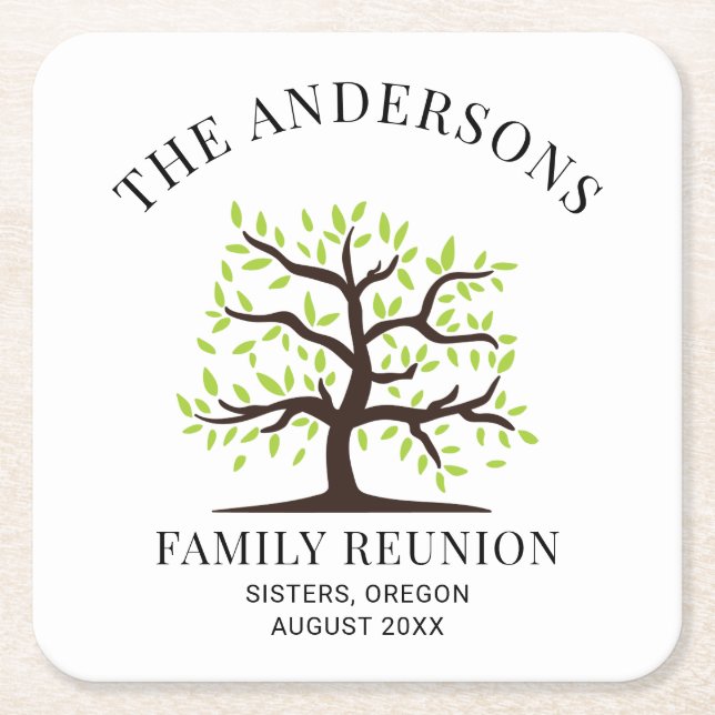 Anpassningsbar Family Reunion Genealogy Träd Underlägg Papper Kvadrat (Framsidan)