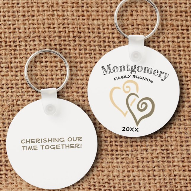 Anpassningsbar Family Reunion Khaki Tan Linked Hea Nyckelring (front and back family reunion key ring)