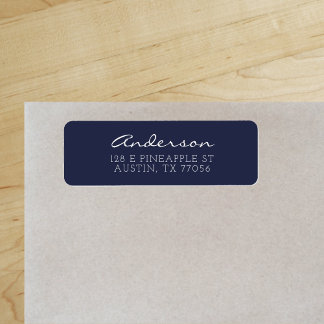 Anpassningsbar Family Script Midnight Blue-Returad Returadress Etikett