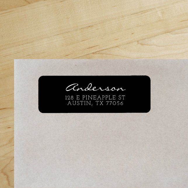 Anpassningsbar Family Script | Svart | RETURADRESS Returadress Etikett ("Everyday is abundantly beautiful." 
Sincerely Best Wishes from Lucky Design World)