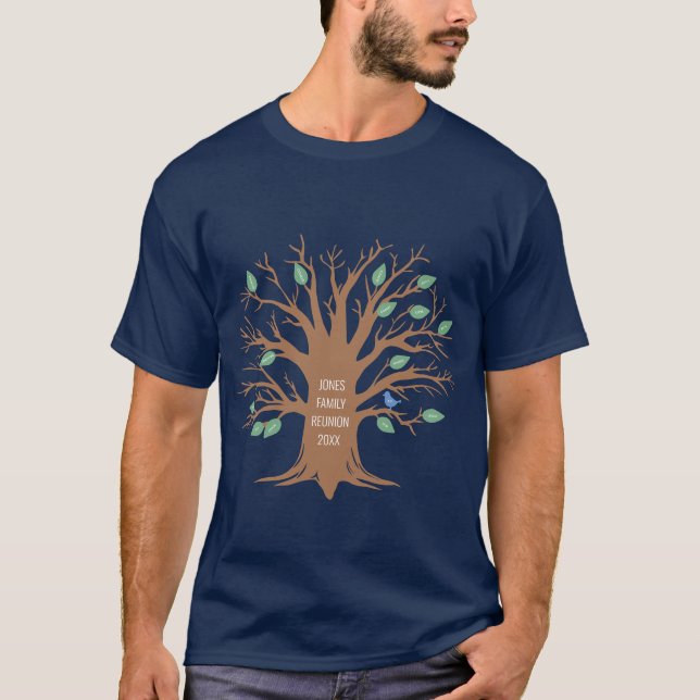 Anpassningsbar Family träd med löv och fåglar T Shirt (Framsida)