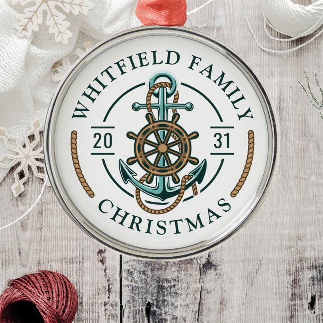 Anpassningsbar Family Vacation Nautical Boat Resa Julgransprydnad Metall (Nautical Anchor Christmas Metal Circle Ornament)