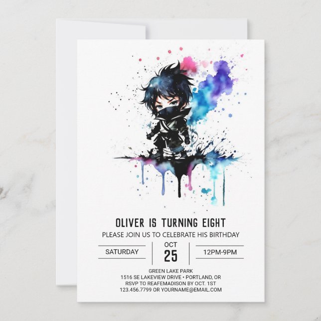 Anpassningsbar Fantasy Ninja Boy Digital Birthday Inbjudningar (Framsida)