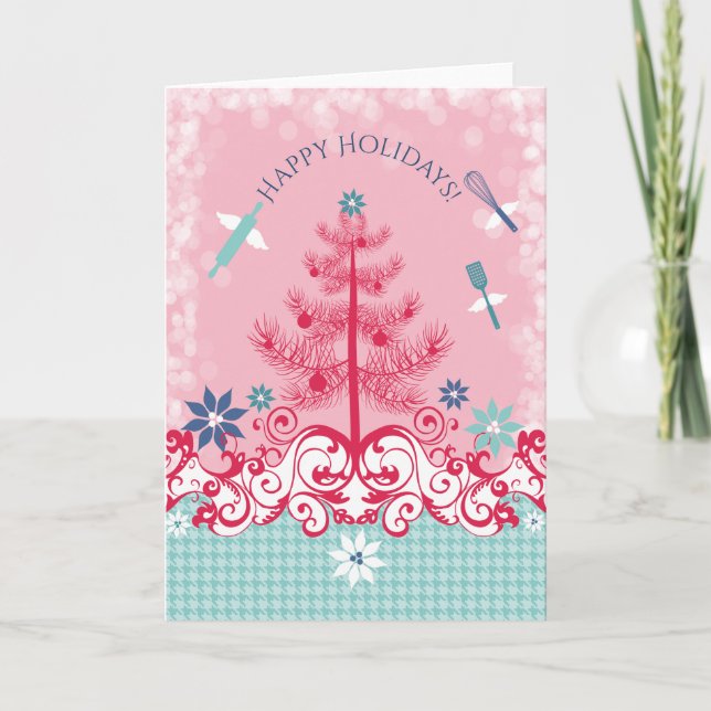 Anpassningsbar färg ängelredskap som bakar julkort helgkort (Framsida)