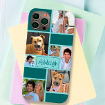 Anpassningsbar Färg Block 7 Photo Collage Personli<br><div class="desc">Skapa en egen personlig, färg-fotocellfodral i anpassningsbar som innehåller en färg-blockdesign i färger, 7 bilder och ditt namn, monogram eller annan text i ditt val av teckensnitt stilar och färg (som visas i modern handskriven typografi). Provet visas i turkos teal färg som du kan byta till för att passa stil....</div>