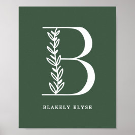 Anpassningsbar Färg Blommigt Monogram Brev B Namn Poster