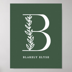 Anpassningsbar Färg Blommigt Monogram Brev B Namn  Poster