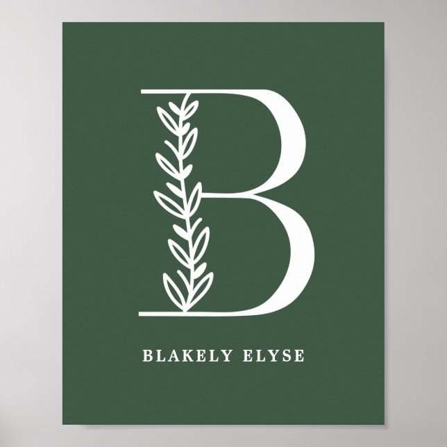 Anpassningsbar Färg Blommigt Monogram Brev B Namn  Poster (Framsidan)