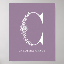 Anpassningsbar Färg Blommigt Monogram Brev C Namn Poster