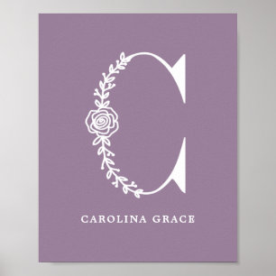 Anpassningsbar Färg Blommigt Monogram Brev C Namn  Poster