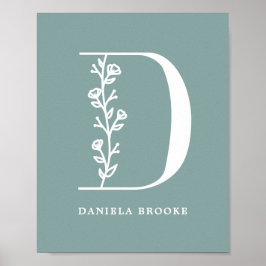Anpassningsbar Färg Blommigt Monogram Brev D Namn Poster
