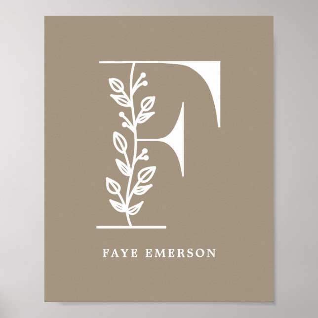 Anpassningsbar Färg Blommigt Monogram Brev F Namn  Poster (Framsidan)