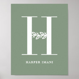 Anpassningsbar Färg Blommigt Monogram Brev H Namn Poster