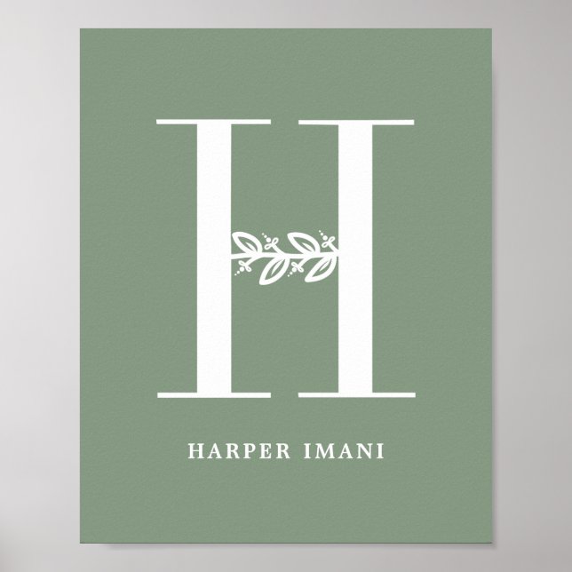 Anpassningsbar Färg Blommigt Monogram Brev H Namn  Poster (Framsidan)