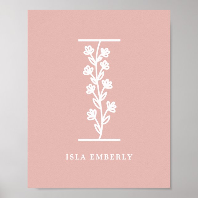 Anpassningsbar Färg Blommigt Monogram Brev I Namn  Poster (Framsidan)
