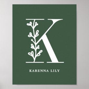 Anpassningsbar Färg Blommigt Monogram Brev K Namn  Poster